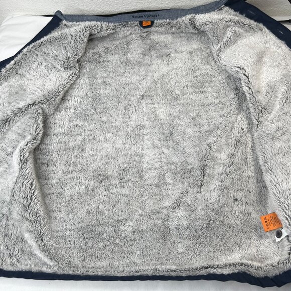 Tailor Vintage Mens Canvas Faux Shearling Fleece Lined Jacket Cord Collar Blue L - Picture 9 of 15